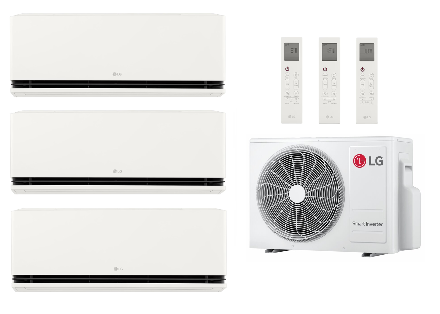 Multi Split Klimaanlage LG Dualcool AI Deluxe Soft Air 3x2,5 kW + 6,2 kW Außengerät